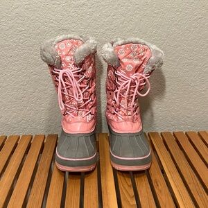 DREAM PAIRS Girls Size 5 Pink Snow Boots Waterproof Outdoor Warm Faux Fur Lining